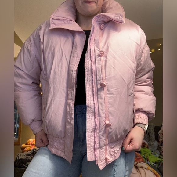 VTG mountain Goat light pink cropped puffer down ski jacket retro - Picture 5 of 5